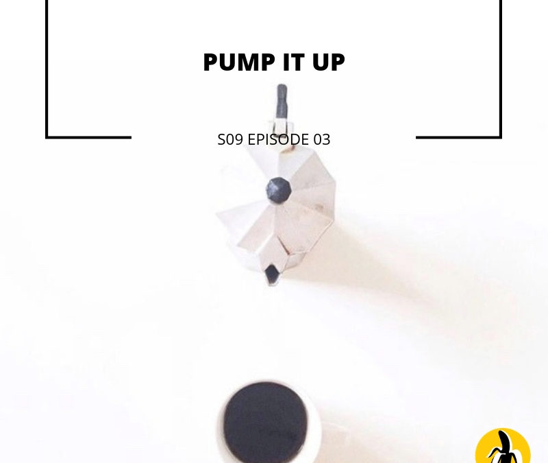 A small business marketing cup of coffee with the words pump it up.
