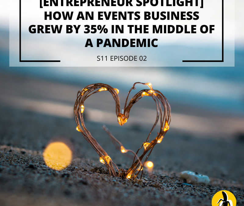 A heart with the words entrepreneur spotlight showcases how an events business grew 33% in the middle of a pandemic through effective small business marketing.