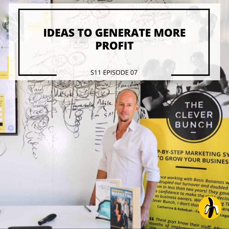 A man attending a marketing workshop, standing in front of a wall with the words ideas to generate more profit as part of his small business marketing plan.