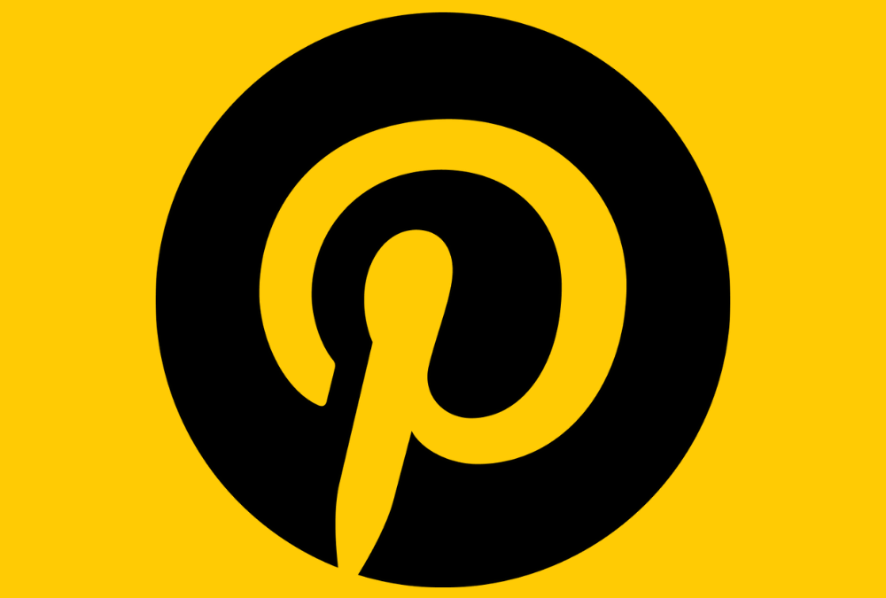 The Pinterest logo on a yellow background, perfect for small business marketing.