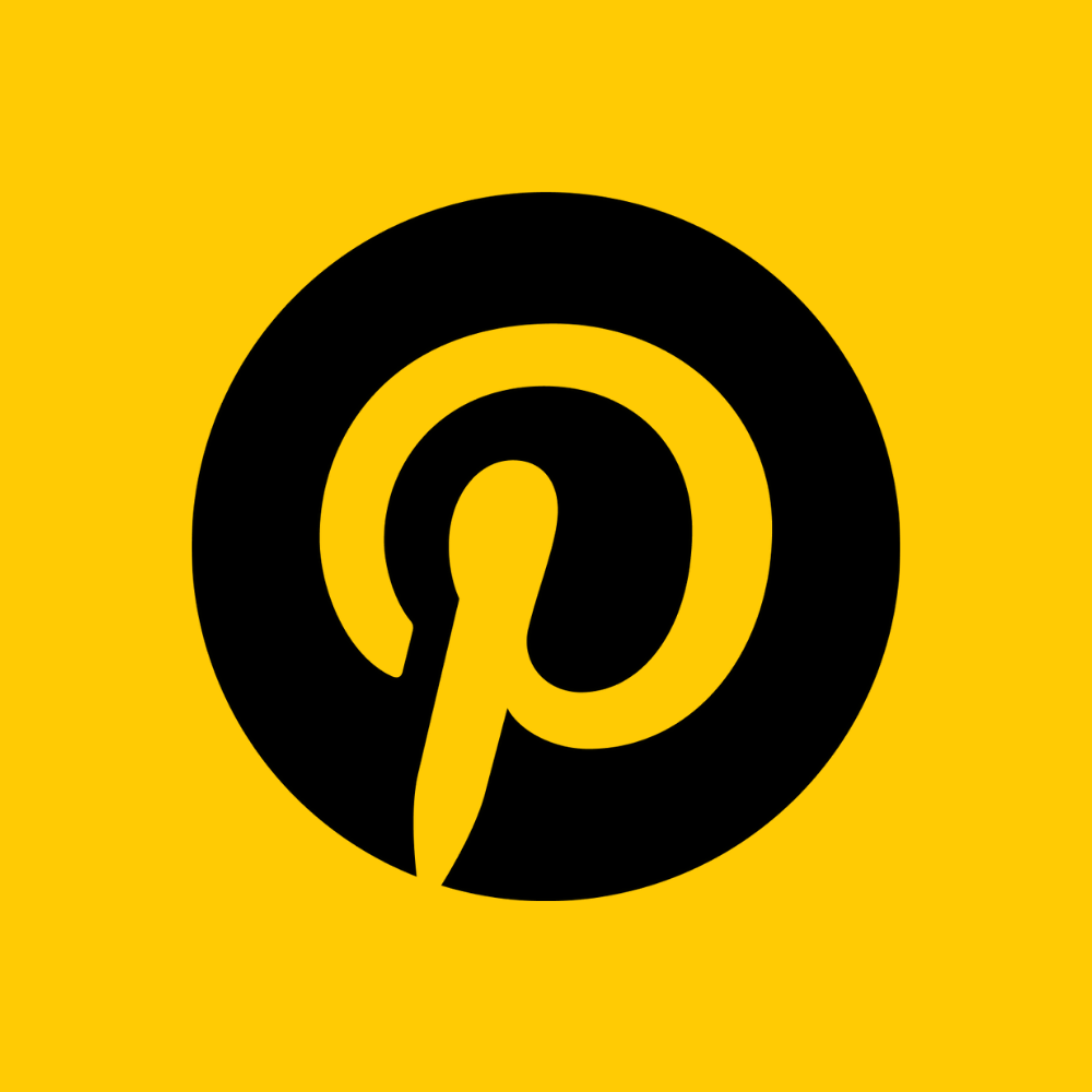 The Pinterest logo on a yellow background, perfect for small business marketing.