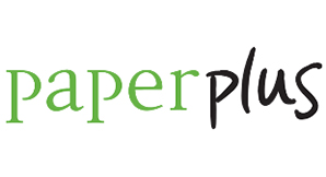Paper plus logo on a white background for small business marketing.