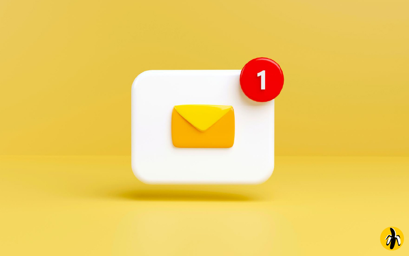 Yellow envelope icon on a white rounded card with a red '1' notification badge, signaling a new email message.